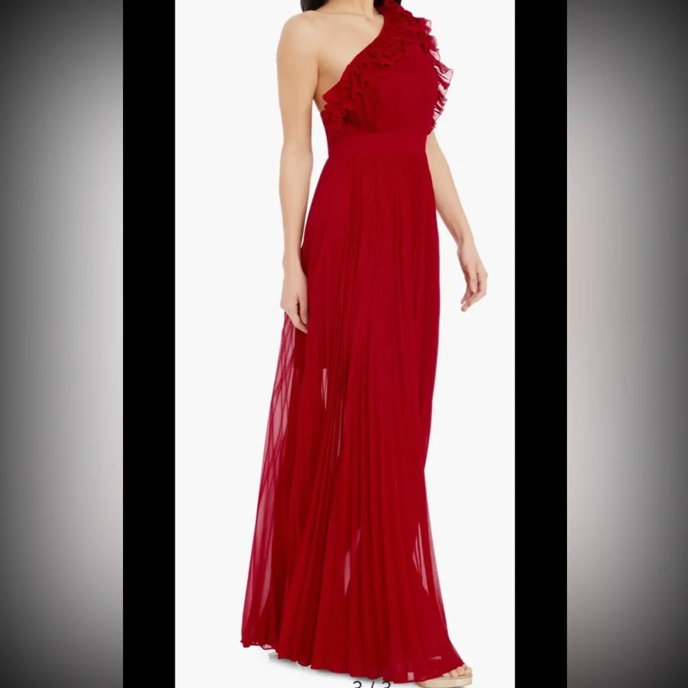 Dress The Population Vida One-Shoulder PleatedChiffon Gown,garnet,szS(4),new$349 - Picture 3 of 11